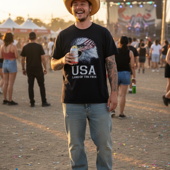 5 Star USA Land of the Free Graphic Tee Black Regular - Picture 2 of 5